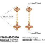 color: F1010-Pink Color Four-petal Flower Zircon Gold Earrings