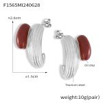color: F1565-Steel Color Red Earrings