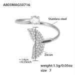 color: A803-Steel Color 5A Zircon Fish Tail Ring -Size 7 / size: US 7
