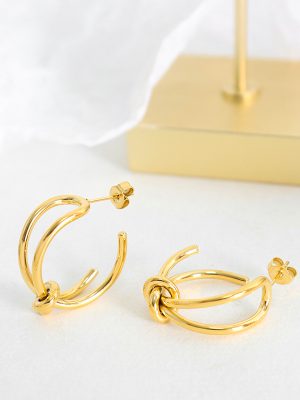 Unique Creative Personality Design Knot Earrings Metal Stainless Steel Gold-Plated Earrings