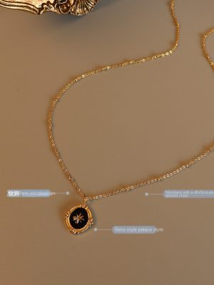 French Court Six-Pointed Star Casual All-Match Necklace Stainless Steel Material Colorfast Gold-Plated Clavicle P1001