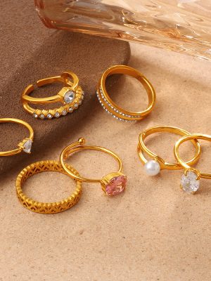 Simple Cube Sugar Multilayer Diamond Open-End Zircon Ring Women's Stainless Steel Light Luxury Unique Adjustable