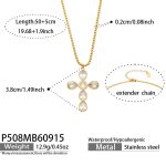 color: P508-White Zircon Cross Gold Necklace -50+5cm