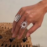 Gold Sun Ring Exaggerated Personalized Stainless Steel Plated 18K Real Gold Color Retention Switchable Index Finger Ring