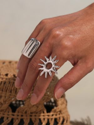 Gold Sun Ring Exaggerated Personalized Stainless Steel Plated 18K Real Gold Color Retention Switchable Index Finger Ring
