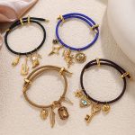 Adjustable Rope Multiple Pendant Bracelet DIY Stainless Steel Plated 18K Gold Light Luxury