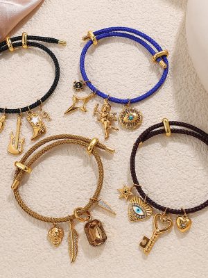 Adjustable Rope Multiple Pendant Bracelet DIY Stainless Steel Plated 18K Gold Light Luxury