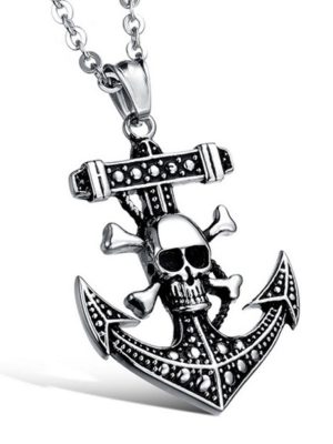 Punk Pirate Ship Skull Boat Anchor Cross Men's Chain Pendant Necklace Clothing