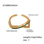 color: A728-Gold Green Rhinestone Ring Size 7