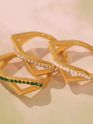 Full Diamond Inlaid Zircon Ring Female Open Light Luxury Design Shell Pearls Simple Bracelet Ring Stainless Steel Accessories