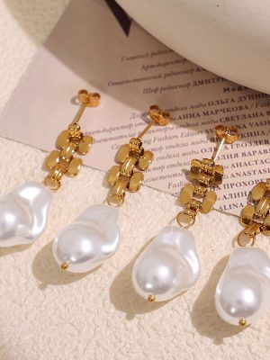 Star-like High-Grade Light Luxury Irregular Pearl Long Earrings Stainless Steel Plated 18K Simple Elegant Earrings Female
