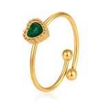 color: Heart Zircon Ring Green Rhinestone / size: Open Adjustable