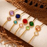 Super Flash Cut Czech Glass Stone Open-Ended Bracelet Simple and Light Luxury Stainless Steel Fine Circle Jewelry Bracelet