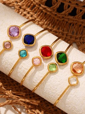 Super Flash Cut Czech Glass Stone Open-Ended Bracelet Simple and Light Luxury Stainless Steel Fine Circle Jewelry Bracelet