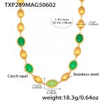 color: TXP269-Gold Green Opal Necklace 41+5cm