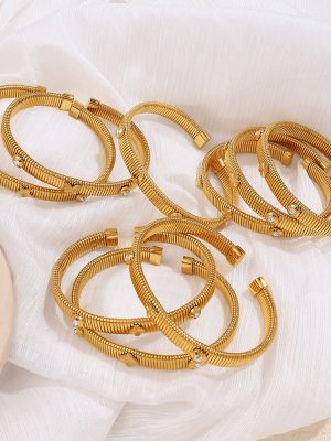 Light Luxury All-Match Clover Striped Elastic Advanced Design Stainless Steel Bracelet