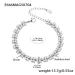 color: E666-Steel Color 5A Zircon Four-petal Flower Bracelet 16+5cm