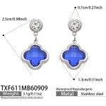 color: TXF611-Blue Glass Stone Steel Color Earrings