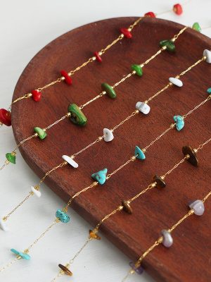 Advanced Design Simple Color Natural Stone Tigereye Handmade Beaded Necklace Female Accessories Cat