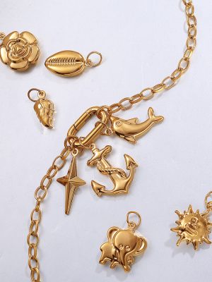 Stainless Steel Sun Dolphin Pendant Parts All-Match Four-Leaf Clover Elephant Design Ornament