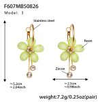 color: F607-3 Green Color Resin Flower Tassel Earrings