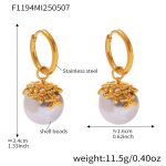 color: F1194-Gold Gray Shell Bead Earrings