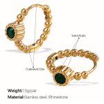 color: EH1126GNG Green Rhinestone Gold Hoop Earrings