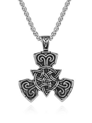 Vintage Celtic Knot Culture Rune Necklace Stainless Steel Pendant Pig Nose Knot Men