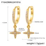 color: F1642-Gold Cross Set with Zircon Full Pave Earrings