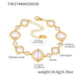 color: TXE274-Gold White Glass Stone Bracelet 16+5cm