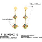 color: F1263-Four-petal Flower Colorful Zircon Gold Earrings