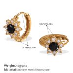 color: EH1101BKG Black Rhinestone Gold Hoop Earrings