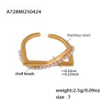 color: A728-Gold Shell Pearl Ring Size 7