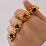 Personalized Flower Core Zircon Opening Rings Ear Studs Stainless Steel 18K Real Gold Light Luxury Suit
