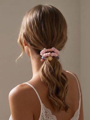 Vigorous Girl DIY Flower Natural Stone Pendant Pink Hair Ring Gentle Temperament High Ponytail Artifact