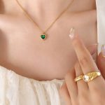 color: P435-Green Zircon Gold Necklace -40+5cm