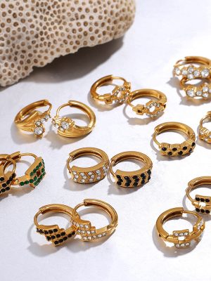 Stainless Steel Earrings of Various Styles 18K Gold Plated Rhinestone All-Match