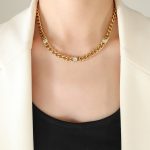 color: P1271-Gold White Zircon Necklace -40+5cm