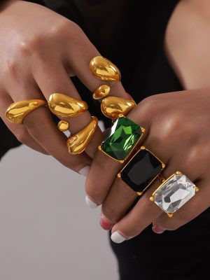 Personality Diamond-Studded Design Geometric Ring Female Texture Stainless Steel Gold Plated Index Finger Ring