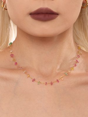 Dopamine Crystal Stone Stainless Steel Chain Clavicle Necklace Bracelet Sweet Set