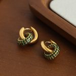New High-Grade Light Luxury Personality Retro Stainless Steel Gold-Plated Diamond-Embedded round All-Match Earrings Ornament Women