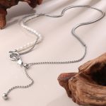 French Style Retro Elegant Freshwater Pearl Double-Layer Necklace Stainless Steel Design Advanced Clavicle Chain for Women
