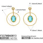 color: F337-Blue Glass Stone Gold Earrings