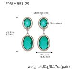 color: F957-Light Green Color Faceted Stone Steel Color Earrings