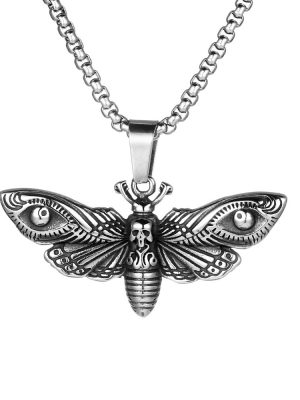 New Halloween Stainless Steel Moth Necklace Hip Hop Skull Pendant Ornaments
