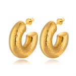 color: Hammered Big C Hollow Earrings Gold MS-202