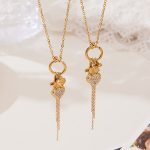 Elegant Cross Full Zirconium Love Pendant Clavicle Chain Plated 18K Real Gold Tassel Circular Ring Stainless Steel Necklace