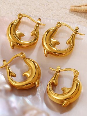 New Smart Ocean Golden Dolphin Earrings Stainless Steel 18K Gold Plating Simple Design Women
