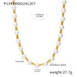 color: P1347-Gold Imitation Pearl Bamboo Joint Necklace