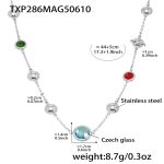 color: TXP286-Steel Color Mixed Colors Glass Stone Necklace 44+5cm